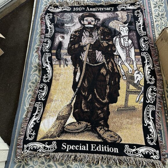 Emmett Kelly Clown Tapestry Throw Blanket 100th Anniversary Special Edition 1998 - Picture 1 of 5